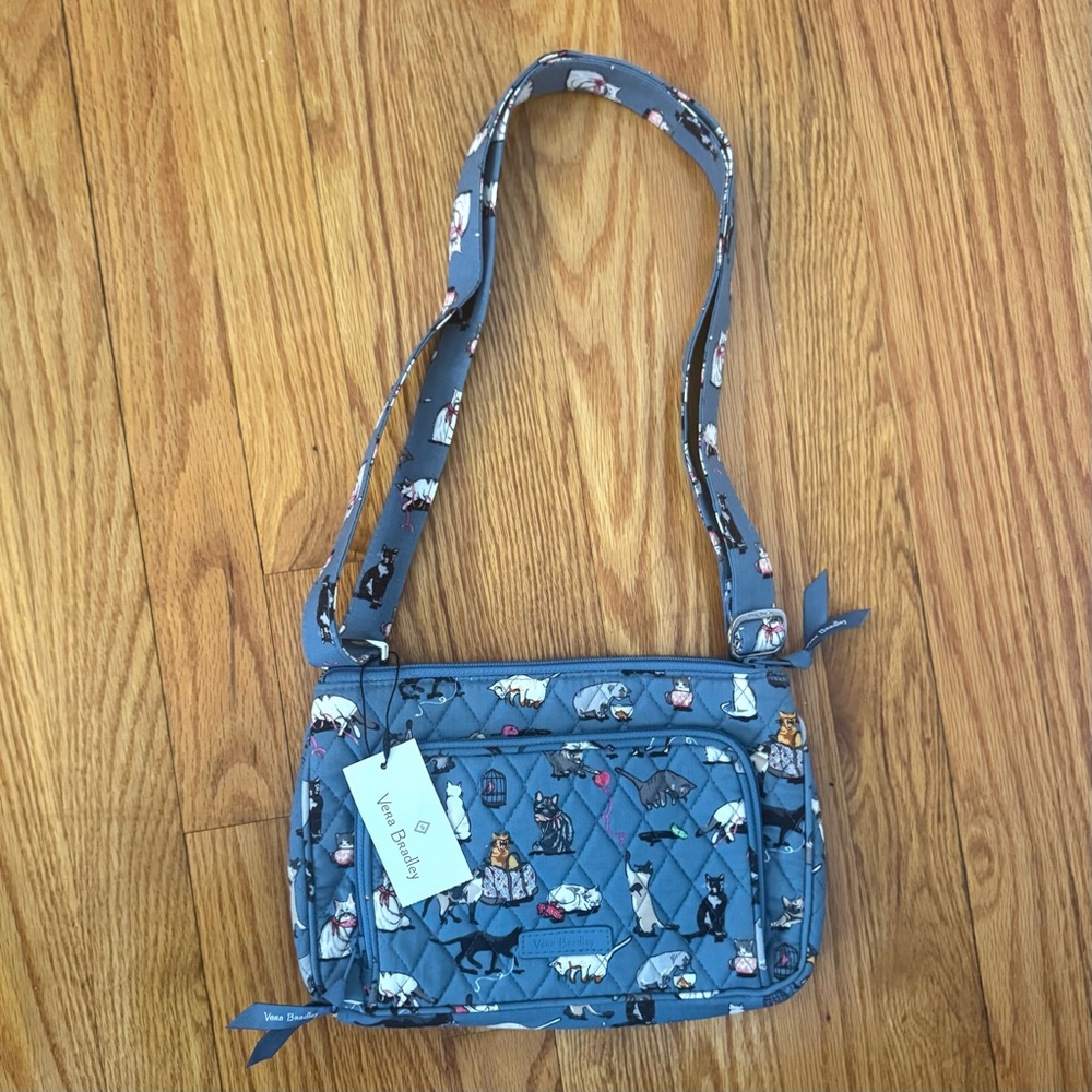 Vera Bradley Blue Crossbody Bag with Cat Print